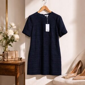 & Other Stories Paris Atelier Navy Textured Tweed Mini Dress Size 8 NWT